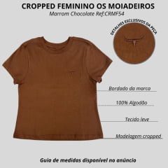 Camiseta Cropped Feminino Os Moiadeiros Manga Curta Básica Teen Marrom Chocolate Com Logo Bordado Ref:CRMF54