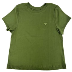 Camiseta Cropped Feminino Os Moiadeiros Manga Curta Básica Teen Verde Escuro Com Logo Bordado Ref:CRMF57