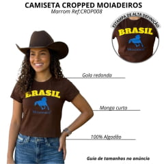 Cropped Feminino Moiadeiros Manga Curta Marrom Estampada Brasil Horse Ref:CROP008 COPA 2026