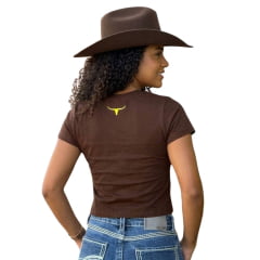 Cropped Feminino Moiadeiros Manga Curta Marrom Estampada Brasil Horse Ref:CROP008 COPA 2026