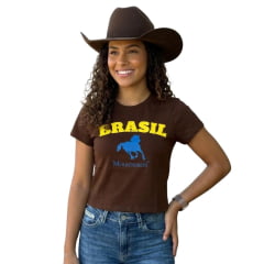 Cropped Feminino Moiadeiros Manga Curta Marrom Estampada Brasil Horse Ref:CROP008 COPA 2026