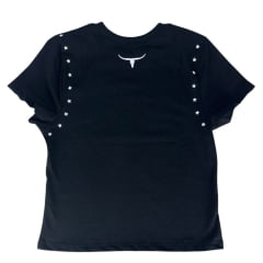 Camiseta Cropped Feminino Os Moiadeiros Premio Preto Com Estrelas E Longhorn Branco Ref:CROP0007