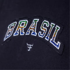 Cropped Feminino Texas Farm Oversized Preta Estampa Brasil Strass Nas Cores Da Bandeira REF:CCO009