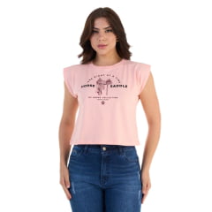 Camiseta Cropped Feminino Ox Horns T-Shirt Muscle Tee Rosa Sem Manga Estampada De Sela Ref:6510