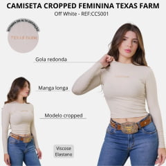 Cropped Feminino Texas Farm Manga Longa Cowgirl Skin Off White Logo Bege REF:CCS001