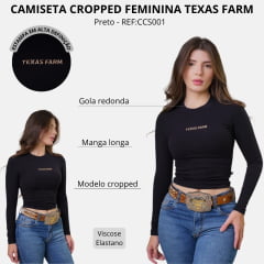 Cropped Feminino Texas Farm Manga Longa Cowgirl Skin Preto Logo Bege REF:CCS001
