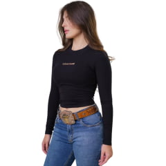 Cropped Feminino Texas Farm Manga Longa Cowgirl Skin Preto Logo Bege REF:CCS001