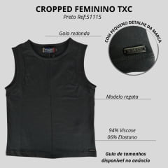 Camiseta Cropped Feminino TXC Gola Redonda Malha Com Plaquinha Preto Ref:51115