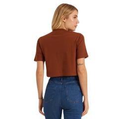 Camiseta Cropped Feminino TXC Manga Curta Slim Meia Malha Penteada Marrom Ref:51201