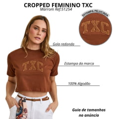 Cropped Feminino TXC Slim Fio 30 Manga Curta Marrom Com Logo Bordado Ref:51254