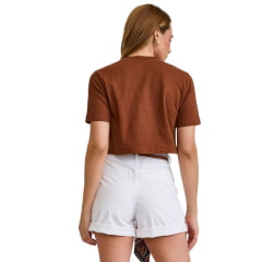 Cropped Feminino TXC Slim Fio 30 Manga Curta Marrom Com Logo Bordado Ref:51254