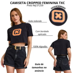 Cropped Feminino TXC Slim Fio 30 Preto Com Estampa Laranja Ref:51259