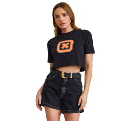 Cropped Feminino TXC Slim Fio 30 Preto Com Estampa Laranja Ref:51259 Cropped Feminino TXC Slim Fio 30 Preto Com Estampa Laranja Ref:51259