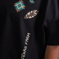 Cropped Feminino Texas Farm Oversized Reset Manga Curta Preto Estampa Azul Turquesa Ref:CCO002