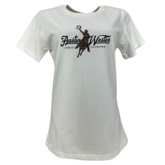 Camiseta Feminina Austin Western Tshirt Manga Curta Off White Estampada Cowboy Laçando Em Preto E Marrom Camiseta Feminina Austin Western Tshirt Manga Curta Off White Estampada Cowboy Laçando Em Preto E Marrom