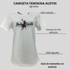 Camiseta Feminina Austin Western Tshirt Manga Curta Off White Estampada Cowboy Laçando Em Preto E Marrom