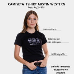 Camiseta Feminina Austin Western Tshirt Manga Curta Preto Com Logo Bordada USA Cinza E Branco Ref:14470