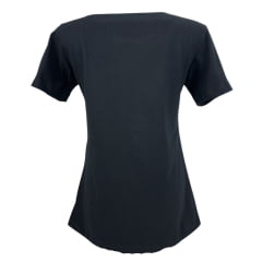 Camiseta Feminina Austin Western Tshirt Manga Curta Preto Estampada Cowboy Laçando E Logo Em Branco E Marrom