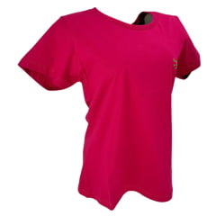 Camiseta Feminina Básica Os Boiadeiros Rosa 100% Algodão Com Logo Verde