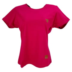 Camiseta Feminina Básica Os Boiadeiros Rosa 100% Algodão Com Logo Verde