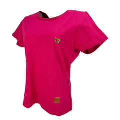 Camiseta Feminina Básica Os Boiadeiros Rosa 100% Algodão Com Logo Verde