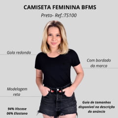 Camiseta Feminina BFMS Manga Curta Gola Redonda Preta Básica Ref:TS100