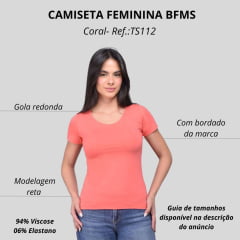 Camiseta Feminina BFMS Manga Curta Gola Redonda Rosa/Coral Básica Ref:TS112