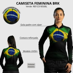 Camiseta Feminina BRK Agro Brasil Manga Longa UV50+ Gola Padre Zíper Ref:C0492BL