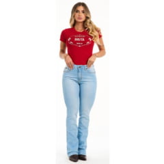 Camiseta Feminina Buphallos T Shirt Manga Curta Vermelha Com Brilho Bruta Luxo Prata Ref: BPL 1045