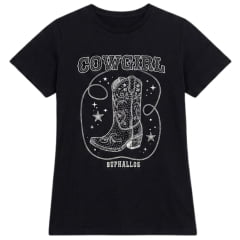 Camiseta Feminina Buphallos T-Shirt Preta Cowgirl Ref: BPL1898