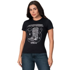 Camiseta Feminina Buphallos T-Shirt Preta Cowgirl Ref: BPL1898 Camiseta Feminina Buphallos T-Shirt Preta Cowgirl Ref: BPL1898