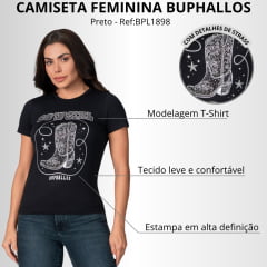 Camiseta Feminina Buphallos T-Shirt Preta Cowgirl Ref: BPL1898