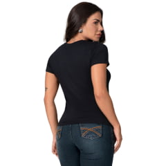 Camiseta Feminina Buphallos T-Shirt Preta Cowgirl Ref: BPL1898