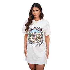 Camiseta Feminina Country City Maxi Tshirt Off White Com Escrita Cowgirls Com Brilho REF: MT001111