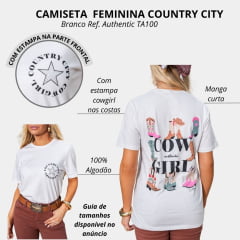 Camiseta Feminina Country City Off White Manga Curta Com Desenho De Botas Nas Costas Ref:AUTHENTIC TA100