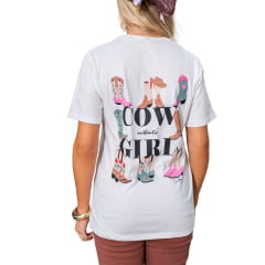 Camiseta Feminina Country City Off White Manga Curta Com Desenho De Botas Nas Costas Ref:AUTHENTIC TA100