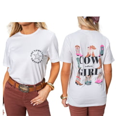 Camiseta Feminina Country City Off White Manga Curta Com Desenho De Botas Nas Costas Ref:AUTHENTIC TA100