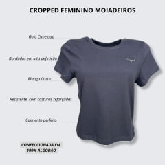 Camiseta Feminina Cropped Os Moiadeiros Cinza Chumbo Manga Curta Logo Bordada Ref.CRMF08