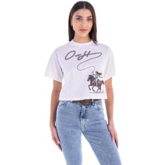 Cropped Feminino Ox Horns Manga Curta Creme Bordado E Strass Ref: 6539