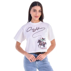Cropped Feminino Ox Horns Manga Curta Creme Bordado E Strass Ref: 6539