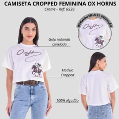 Cropped Feminino Ox Horns Manga Curta Creme Bordado E Strass Ref: 6539