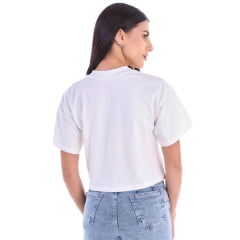 Cropped Feminino Ox Horns Manga Curta Creme Bordado E Strass Ref: 6539