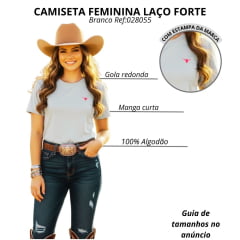 Camiseta Feminina Laço Forte T-Shirt Básica Branca Logo Rosa Ref:028055