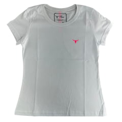 Camiseta Feminina Laço Forte T-Shirt Básica Branca Logo Rosa Ref:028055