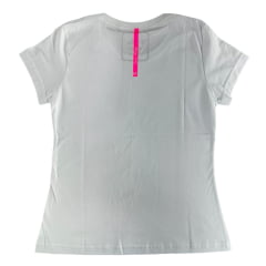Camiseta Feminina Laço Forte T-Shirt Básica Branca Logo Rosa Ref:028055