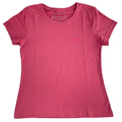 Camiseta Feminina Laço Forte T-Shirt Básica Goiaba Logo Rosa Ref:028058