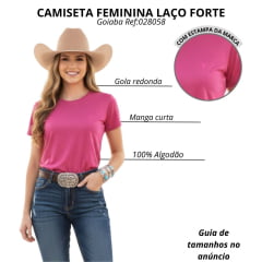 Camiseta Feminina Laço Forte T-Shirt Básica Goiaba Logo Rosa Ref:028058