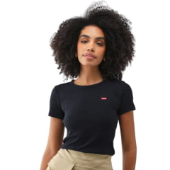 Camiseta Feminina Levi's Básica Preto Com Logo Pequeno Vermelho Ref:001J3007