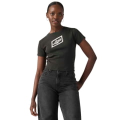 Camiseta Feminina Levi's Essential Sporty Tee Manga Curta Cinza Logo Branco Aplicação Pedrinhas Ref:A87980099