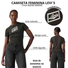 Camiseta Feminina Levi's Essential Sporty Tee Manga Curta Cinza Logo Branco Aplicação Pedrinhas Ref:A87980099